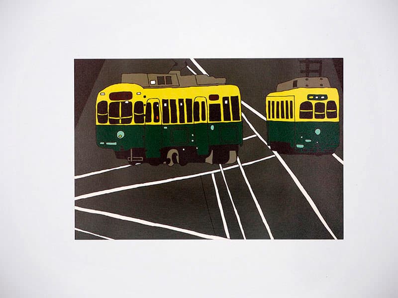 H kit H-021 ポストカード_nagasaki_電車2台(グリーン)
